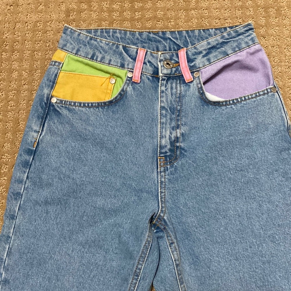 Ragged jeans color block jeans